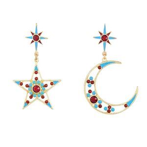 Bijoux Star Crescent Moon Mismatched Gold Tone Multicolor Dangle Earrings NWT